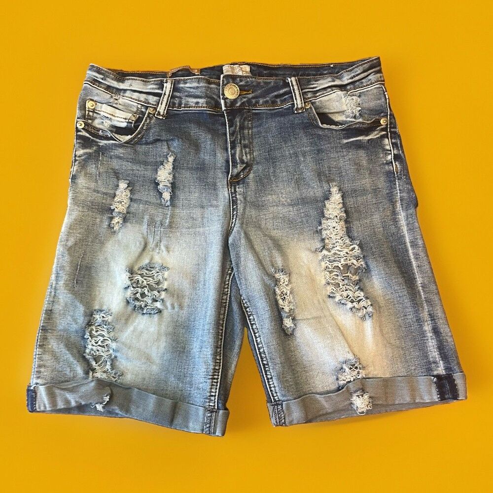 Elite Jeans Distressed Bermuda Denim Shorts Women's Juniors 11/12 8.5” Inseam